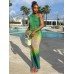 Fashionable printed sexy slanted shoulder sleeveless gradient color wrapped buttocks long dress casual dress trendy women