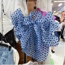 Spring and summer new design sense niche bubble sleeve perspective organza top