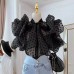 Spring and summer new design sense niche bubble sleeve perspective organza top
