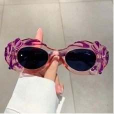 Elliptical small frame sunglasses with cloud shaped trendy and quirky 3D pattern sunglasses