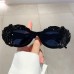 Elliptical small frame sunglasses with cloud shaped trendy and quirky 3D pattern sunglasses