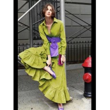 Shirt dress long sleeved wide waistband medium length dress