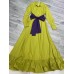 Shirt dress long sleeved wide waistband medium length dress