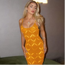 Fashionable and sexy backless hollowed out woolen camisole dress