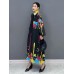 Graffiti Printed Dress For Women Fashion Lapel Pocket Patchwork Full Sleeve Loose Vestido Robe Autumn New