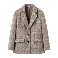 Fashionable casual loose long woolen suit jacket