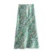 Silk texture printed casual shirt high waisted midi skirt