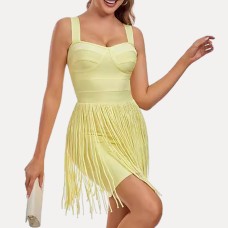 Tight shoulder strap tassel mini dress