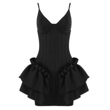 V-neck strap with ruffled edge and leakage backpack buttocks dress