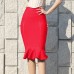 Elastic high waisted ruffled half length skirt with tight fitting buttocks and bandaged skirt for women