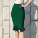 Elastic high waisted ruffled half length skirt with tight fitting buttocks and bandaged skirt for women