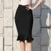 Elastic high waisted ruffled half length skirt with tight fitting buttocks and bandaged skirt for women