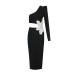 Sexy Diagonal Collar Long Sleeve Beading Flower Long Dress Women Black One Shoulder Waist Cut Out Slim Dress Party Evening Dress Sexy Diagonal Collar Long Sleeve Beading Flower Long Dress Women Black One Shoulder Waist Cut Out Slim Dress Party Evening Dress
