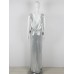 Sexy Sleeveless Sequins 3D Flower High Split Long Dress Women Sliver V-Neck Sequin Flower Design Maxi Dress Elegant Celebrity