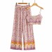 Vintage Pattern Print Women 2 Piece Set Spring  Midriff Baring Wide Leg Pant Retro Chic Beach Vacation Women Set