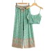 Vintage Pattern Print Women 2 Piece Set Spring  Midriff Baring Wide Leg Pant Retro Chic Beach Vacation Women Set