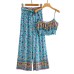 Vintage Pattern Print Women 2 Piece Set Spring  Midriff Baring Wide Leg Pant Retro Chic Beach Vacation Women Set