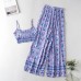 Vintage Pattern Print Women 2 Piece Set Spring  Midriff Baring Wide Leg Pant Retro Chic Beach Vacation Women Set