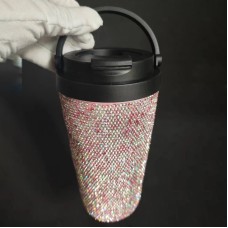 Diamond inlaid vacuum stainless steel coffee cup creative handle insulated cup vacuum portable car cup