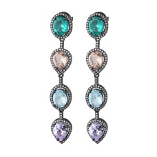 Luxury Water Drop Long Earrings oval Green Crystal Cubic Zirconia Stone MultiColor Ear Line Earring For Women boho party Jewelry