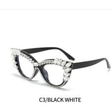 Cat-eye diamond-encrusted anti-blue light flat glasses