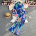 Casual loose fitting long sleeved single breasted shirt two-piece set of high waisted slimming tie dye printed wide leg pants