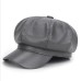 PU beret outdoor casual trend solid color octagonal hat