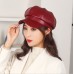 PU beret outdoor casual trend solid color octagonal hat