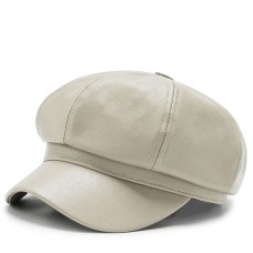 PU leather octagonal hat, versatile for men and women, painter hat, vintage art painter hat