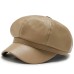 PU leather octagonal hat, versatile for men and women, painter hat, vintage art painter hat
