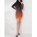 Pleated gradient mid-length top cross-border foreign trade new women's fashion half-high collar long-sleeved corn pleated bottom