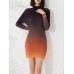 Pleated gradient mid-length top cross-border foreign trade new women's fashion half-high collar long-sleeved corn pleated bottom