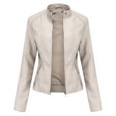 European size women's leather jacket women's motorcycle jacket standing collar leather jacket