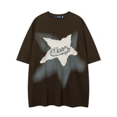 Star patch embroidered print short t men's and women's couple half sleeved top