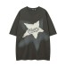 Star patch embroidered print short t men's and women's couple half sleeved top