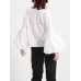 French elegant style solid color cardigan design V-neck puff sleeve straight short coat for women