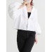 French elegant style solid color cardigan design V-neck puff sleeve straight short coat for women
