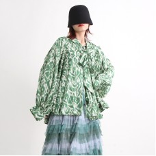 Retro Hong Kong style personalized loose printed shirt women's long-sleeved shirt