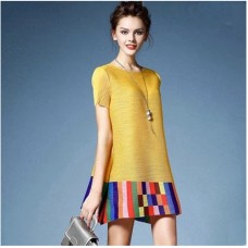 Pleated round neck short-sleeved loose pleated ethnic style commuting pleated top Pleated round neck short-sleeved loose pleated ethnic style commuting pleated top