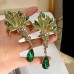 Green water droplets, high-end earrings, leaves, flower bouquets, and earrings for women