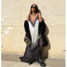 Lace patchwork suspender dress
