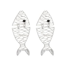 Hollow alloy tropical fish earrings, elegant double layered fish-shaped earrings for women