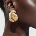 Irregular retro earrings, elegant Hong Kong style geometric flower bud metal texture earrings