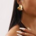 Irregular retro earrings, elegant Hong Kong style geometric flower bud metal texture earrings