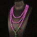 Hand-beaded green glass elegant long purple stone necklace
