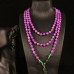 Hand-beaded green glass elegant long purple stone necklace