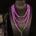 Hand-beaded green glass elegant long purple stone necklace