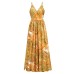 Bohemian printed long skirt with V-neck strap dress