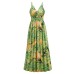 Bohemian printed long skirt with V-neck strap dress