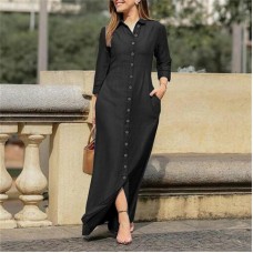 Long sleeved lapel cardigan solid color long denim skirt